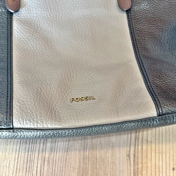 Fossil Jenna Color Block Pebbled Leather Shoulder Bag Tote - Picture 2 of 9